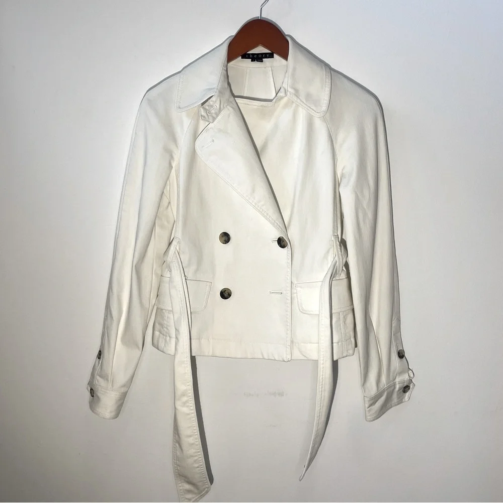 Theory Double Breasted Belted White Jacket - size small - Picture 2 of 12